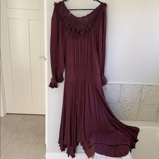 Free People Southwest Lace Midi Dress Plum Burgundy Smocked Waist Tassel Boho