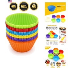 Silicone Baking Cups Reusable Muffin Liners Molds 24 Pack MultiColor