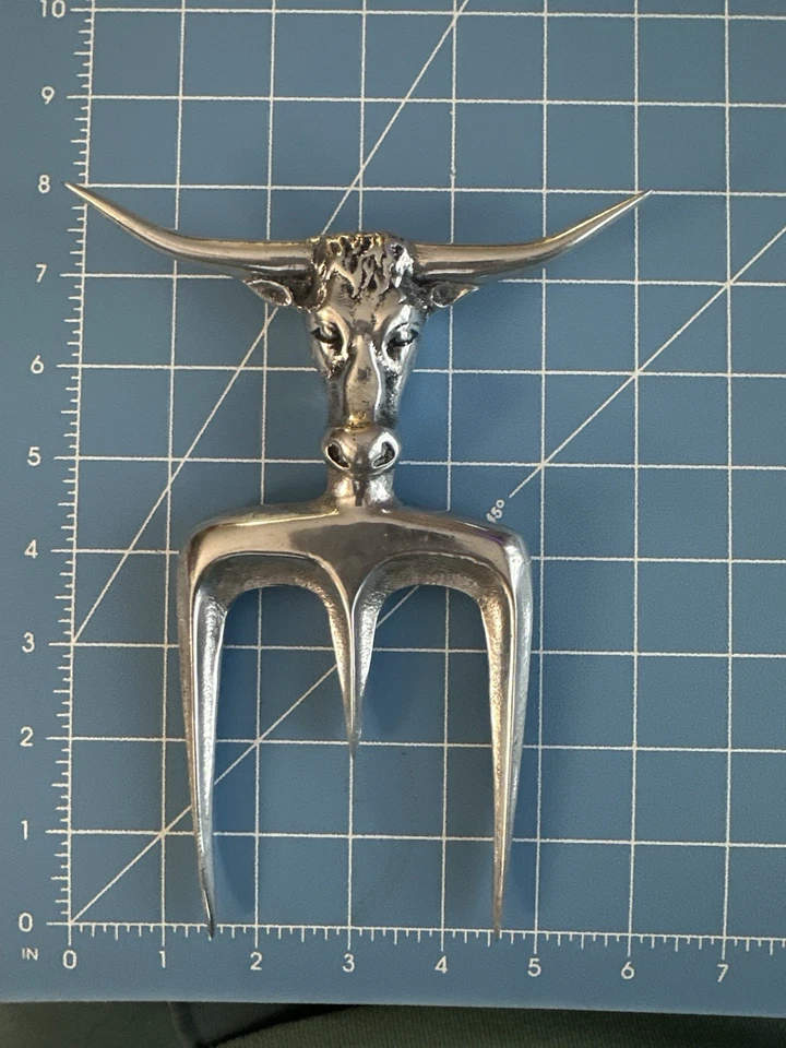 "Tenedor de carne Wilton Armetale Columbia PA EE. UU. Longhorn Bull peltre 3 clavijas 8"" de colección" Foto 4 de 4