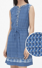 Gap blue printed button tie waist dress M