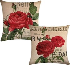 Rose Throw Pillow Cover, Blooming Red Rose with Flowers Green 18 x 18-Inch