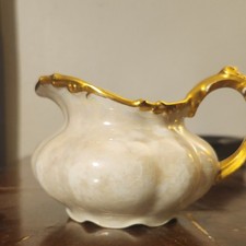 J.P. L. France Porcelain Creamer White Gold Handle Glossy Finish France
