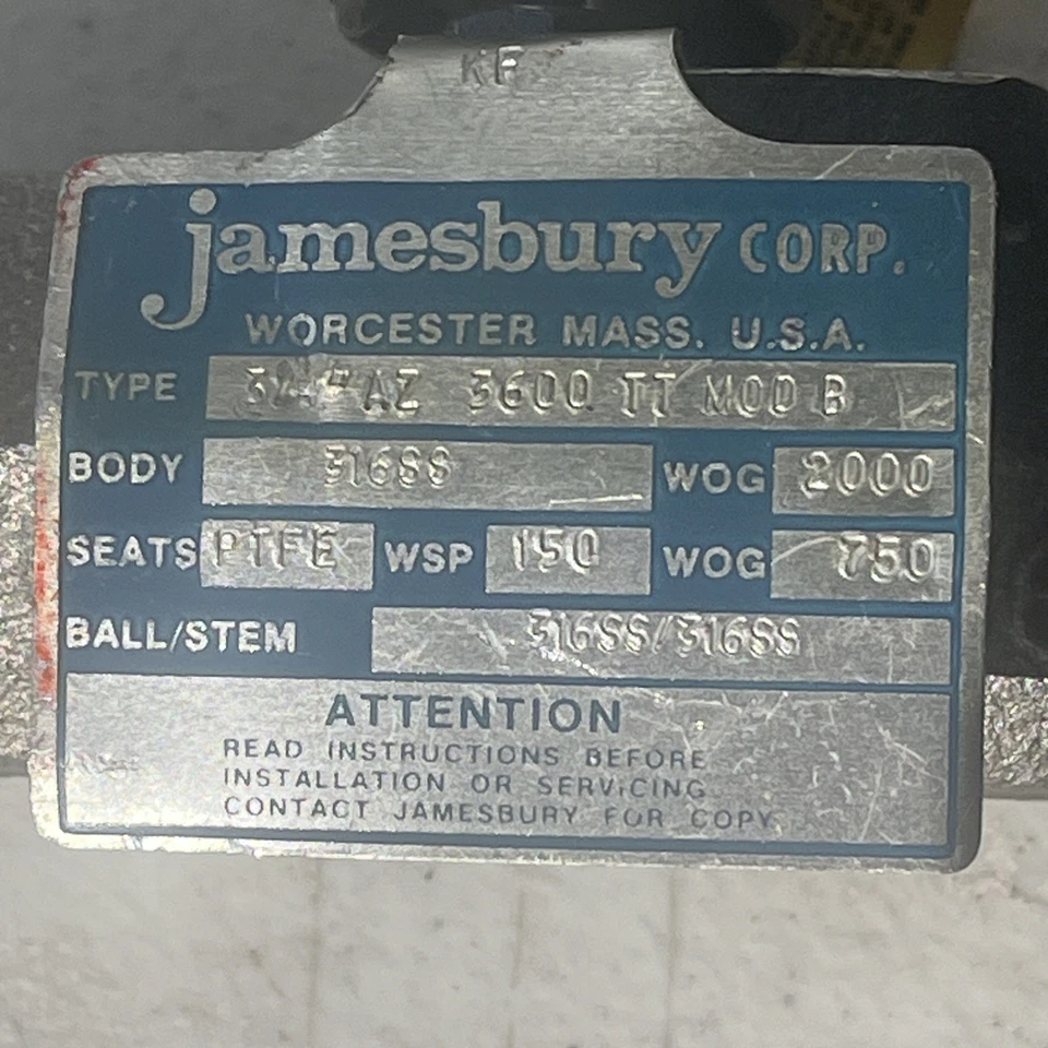 Jamesbury Ball Valves 3/4" AZ 3600 TT MOD B, 316SS, WOG 2000 / 750 - Image 2 of 4