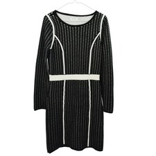Calvin Klein Long Sleeve Fitted Sweater Dress Womens S Black White 