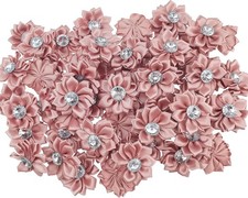60 PCS Satin Ribbon Flowers  Bows - Mini Fabric Flowers with Rhinestones for...