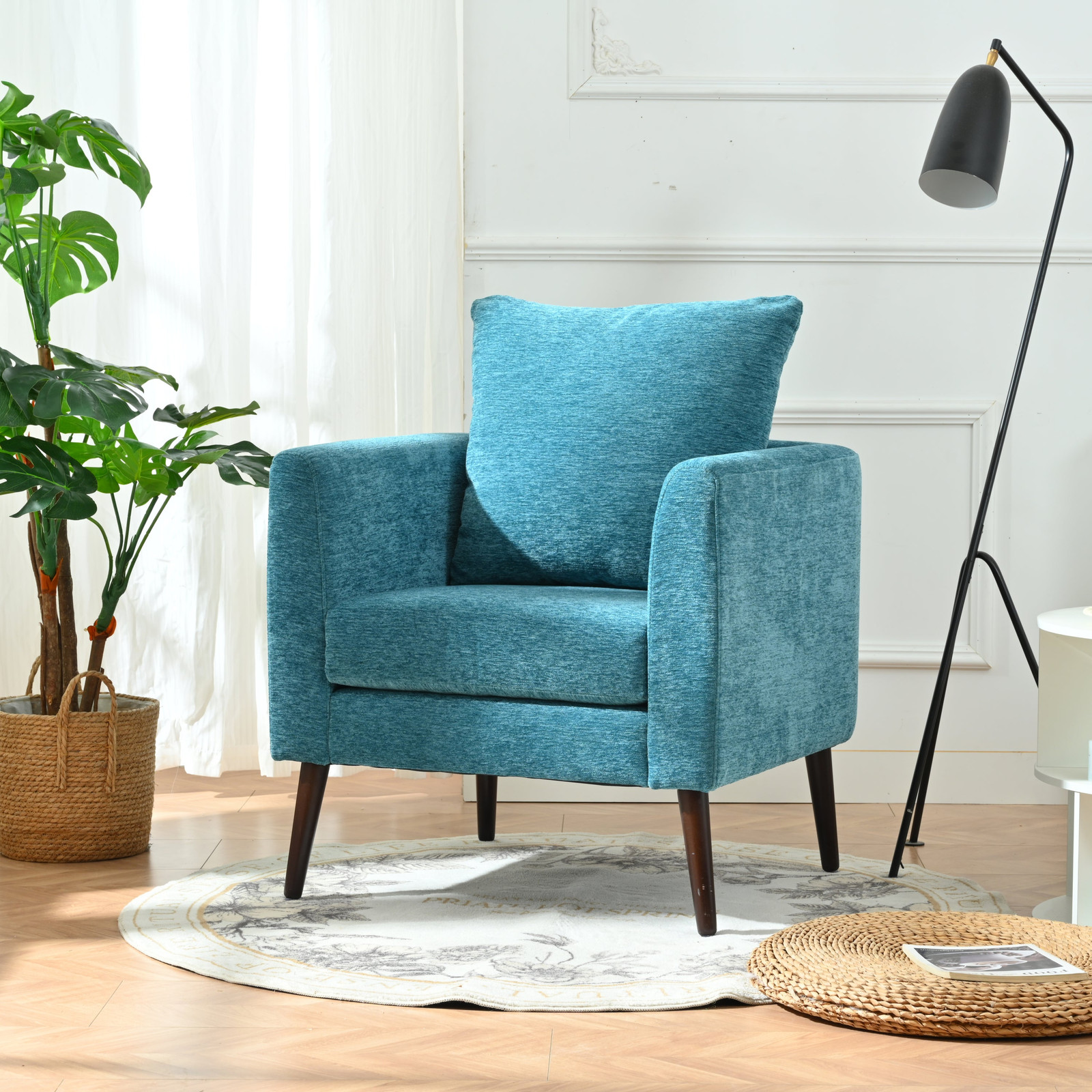 Teal Boucle Accent Chair - Modern Comfortable Lounge Seat-image
