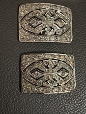 VINTAGE SHOE BUCKLE CLIPS ART DECO RHINESTONE PASTE METAL 1.5  X 1  