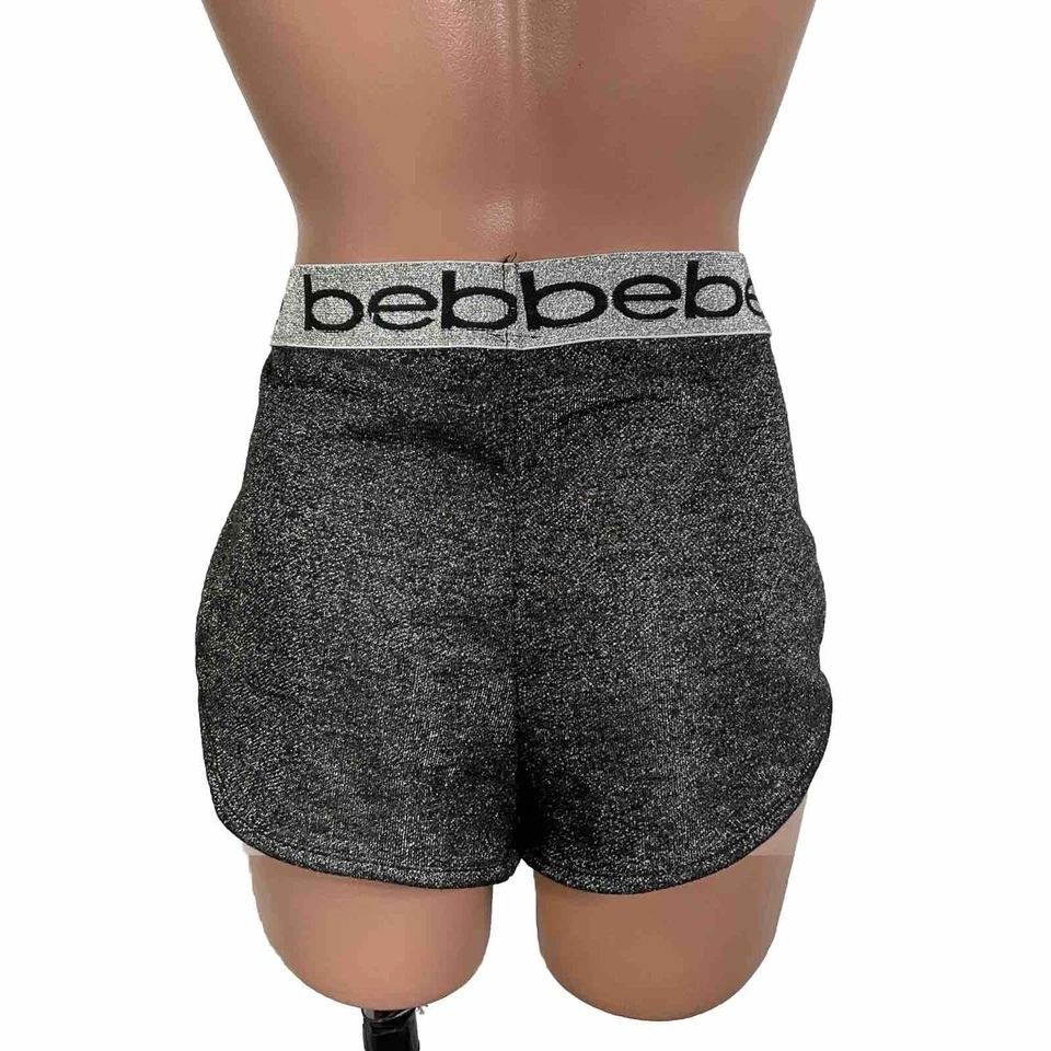 Pantalones Cortos Y2K Bebe Negros Tiro Bajo Micro Mini Botín Talla M Brillo Metálico Foto 2 de 4