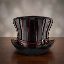 Black Leather Steampunk Top Hat Victorian Gothic Costume Festival Cosplay Hat