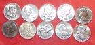 COIN LOT (10 COINS) Mixed Dates Franklin 50C Silver Half Dollar, BU UNC, SWEET!