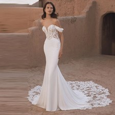 Off Shoulder Lace Mermaid Wedding Dress Sweetheart Long Train Bridal Gown Cutsom