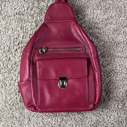 Vintage Franklin Covey Red Wine Leather Backpack Sling Purse Bag Top Grain - Picture 2 of 23