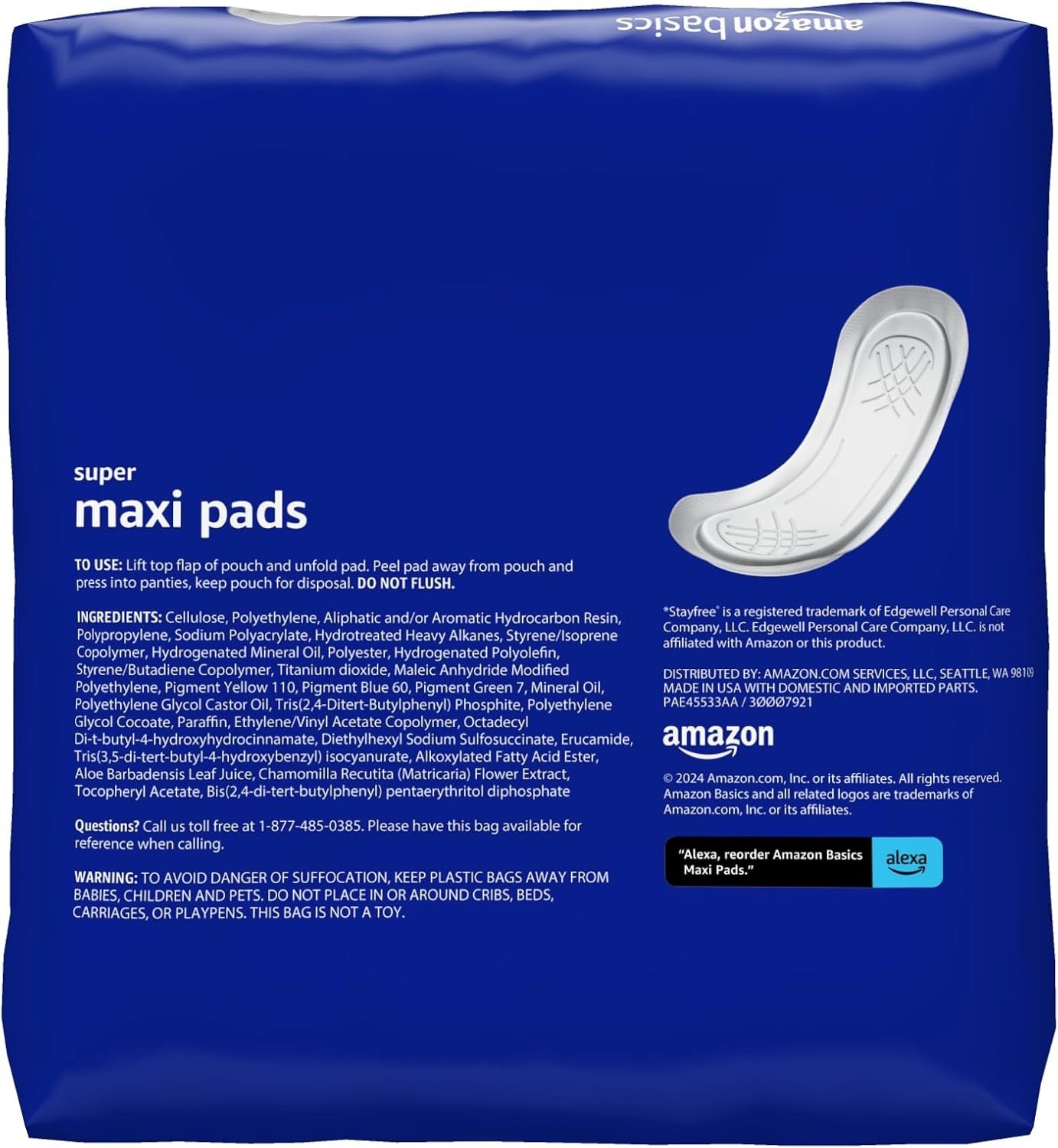 Amazon Basics Maxi Pads For Periods-Thick, Super Absorbency, Unscented, 48 Count