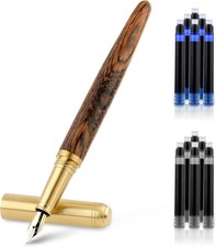 Wooden Fountain Pen with 12 Ink Cartridges 0.5mm Fine Nib Vintage Calligraphy