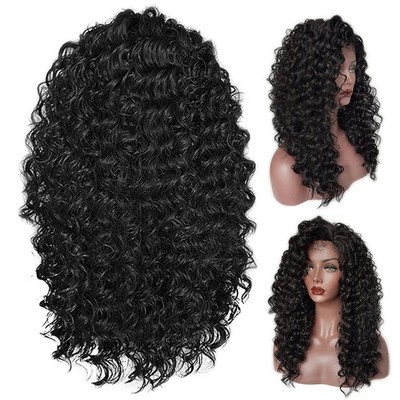 Black Heat Resistant Curly Lace Front Synthetic Short Bob Wig for Women