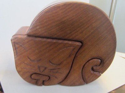 Cat Wooden Puzzle Box~Matr Boomie Sleeping Cat Puzzle Box