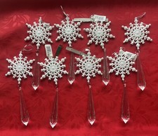 Christmas Ornaments Snowflakes With Attached Acrylic Crystals Set of 8