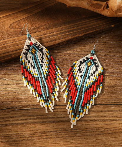 Long Seed Beads Beaded Earrings Handmade Native American Drop Dangle ...