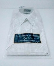 VTG Cambridge Classics Mens Striped Button Up Short Sleave Shirt Size 15 NEW NOS