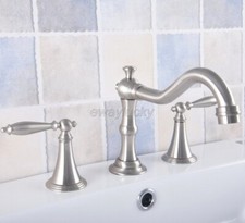 Brushed Nickel Bathroom Basin Faucet Widespread 3 Hole Vanity Sink Mixer Tap