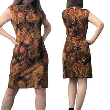 Sale! XS S Vintage 50s 60s Mod PEACOCK Feather Novelty Bombshell Madmen Dress
