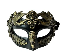 Venetian Greek Roman Warrior Egyptian Men masquerade mask (Black & Gold)
