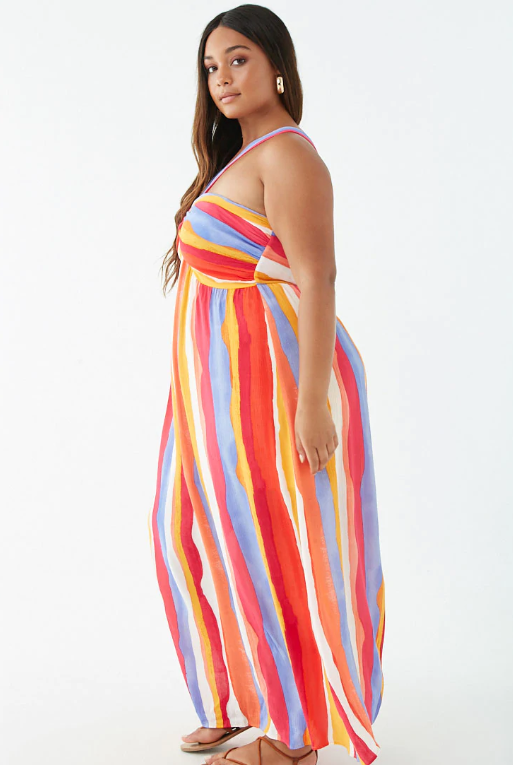 Forever 21 Plus Size Multicolor Striped Halter Maxi Dress 0X