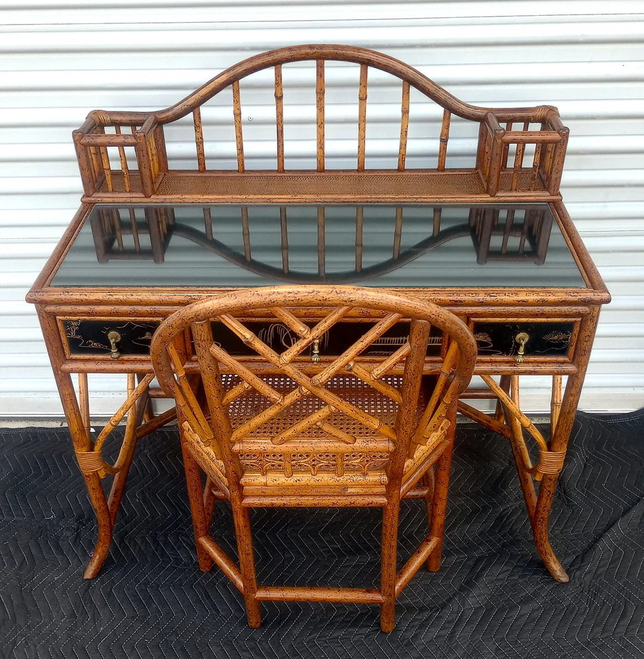 Silla de escritorio vintage estilo colonial británico imitación tortuga bambú Goldhill Foto 4 de 4