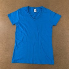Gildan Heavy Cotton Ladies Size Small Blue Short Sleeve V Neck T-Shirt New