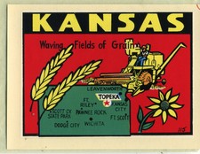 Vintage Water Slide Decal travel Kansas State Waving Fields of Grain Farming