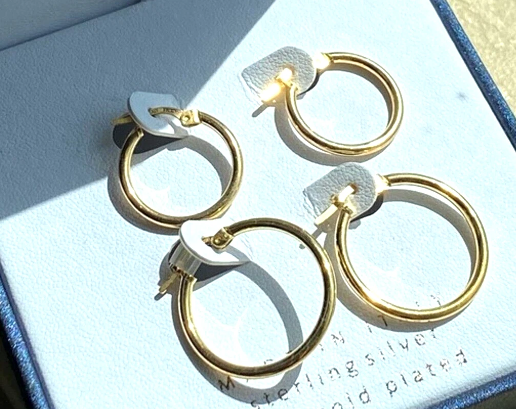 Lucia Mara Italy 18K Gold Plated Sterling Silver Hoop Earrings Set