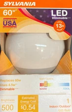 (6 bulbs) Sylvania 40472 LED Frosted Glass Globe, 60 watt equivalent, G25