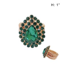 GOLD Stretch RING GREEN TEARDROP Rhinestones  66 