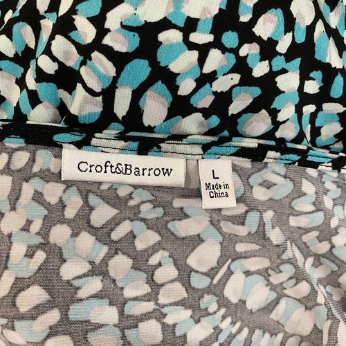 Croft & Barrow Womens Dress Blue Multicolor Abstract Cap Sleeve Faux Wrap Size L - Picture 6 of 6