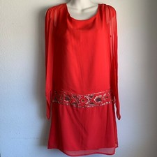 Marciano Red chiffon Drop Waist Dress Women's Extra Small XS Slit Flowy Sleeves