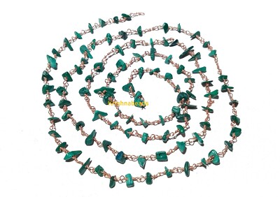 Green Malachite Chip 4-6mm Beads Rosary Beaded Chain Rose Gold Plated 10 Feet