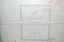 NEW Pottery barn kids Organic Flannel Rainbow Unicorn TWIN Sheet set Pink Horse
