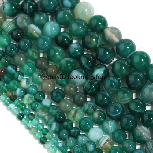 Natural Green Stripe Agate Stone Beads For Bracelet Necklace Jewelry Making DIY - Picture 4 of 16