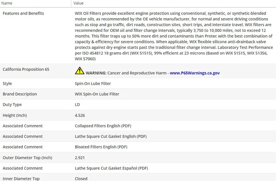 Filtro de aceite de motor OEM WIX para GMC YUKON XL 1500 2001-2002 V8-6,0 L Foto 3 de 4