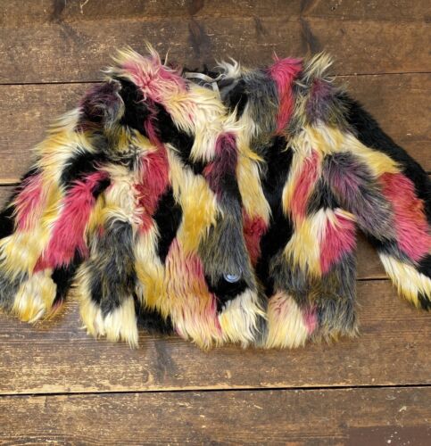 Next Girls Shaggy Boho Faux Fur Coat Age 3 Years Multicoloured 3-4 - Afbeelding 1 van 3