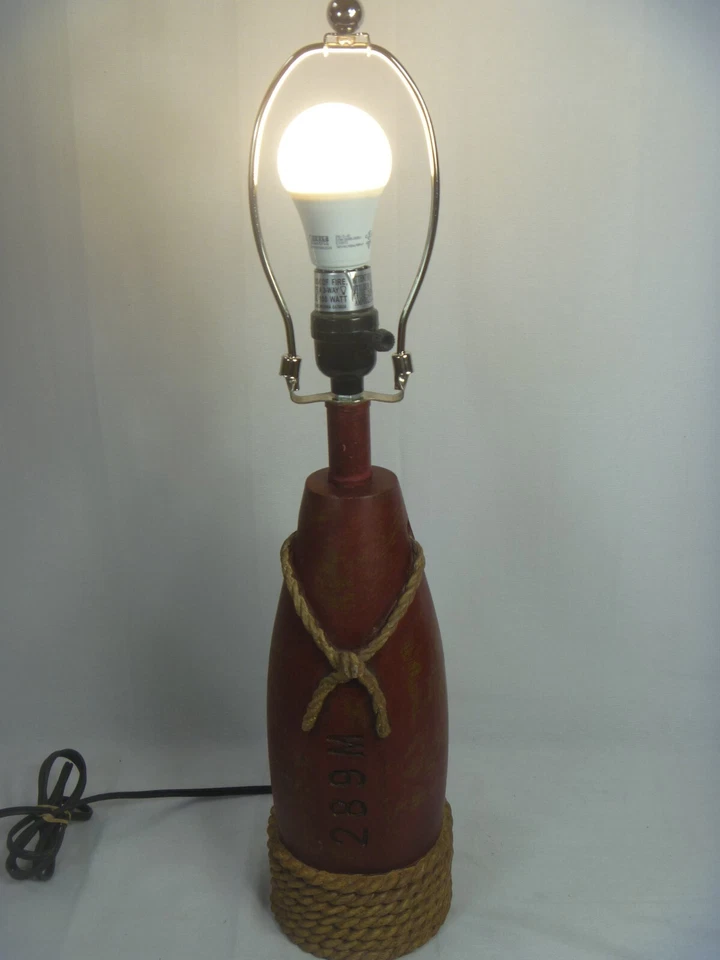 Coastal Nautical Table Lamp Burgundy w/ Rope, Shade Beach 23" Sea - Image 2 of 4