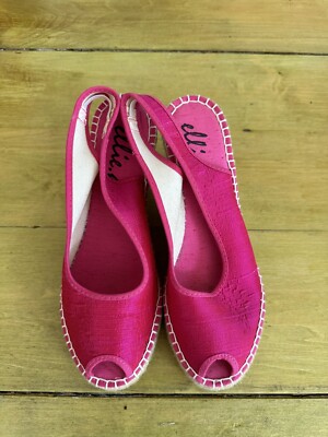 Ellie Statement Hot Pink Silk Espadrille Wedge Sandals Size