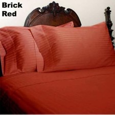 Brick Red Striped Queen Size Sheet Set 1000 Thread Count 100 Egyptian Cotton