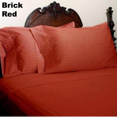 Brick Red Striped Queen Size Sheet Set 1000 Thread Count 100% Egyptian Cotton