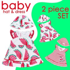 Baby Girls Summer Outfit Dress with Matching Bucket Hat Bucket Watermelon SALE
