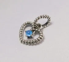 Authentic Pandora Charm, December Sky Blue Beaded Heart Dangle  #798854C07
