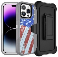 For iPhone 14 /Plus/Pro/Pro Max/ Defender Case w/BeltClip Fits Otterbox USA Flag