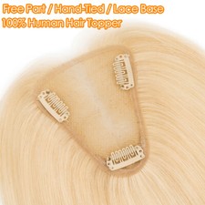 Free Part Women Topper Clip in Lace Remy Human Hair Toupee Hairpiece Hand-Tied
