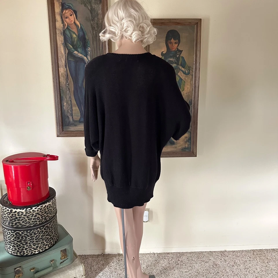 Vintage 80s Art Deco Flapper Lady Face Mini Dress Sweater New Wave S/M - Image 3 of 4