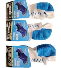 3 Pair Men Medium Thorlos Experia Cushion Socks No Show Tab Back Blue/White NWT